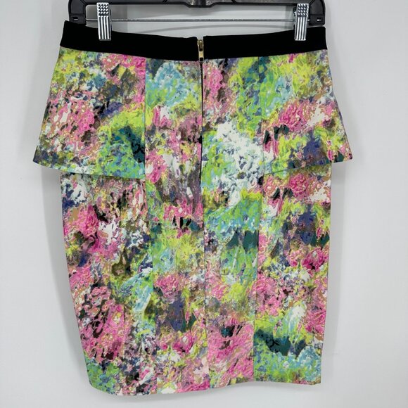 3/$25 Gibson Latimer Floral Pencil Skirt 8 Peplum Abstract Pink Green - Picture 2 of 8